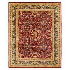 Tapis traditionnel Mogul rouge unique fait à la main, unique en son genre