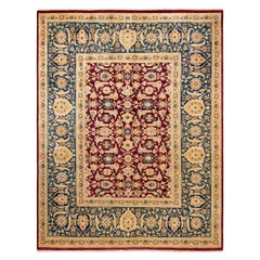 Tapis de sol traditionnel Mogul rouge, fait à la main, unique en son genre