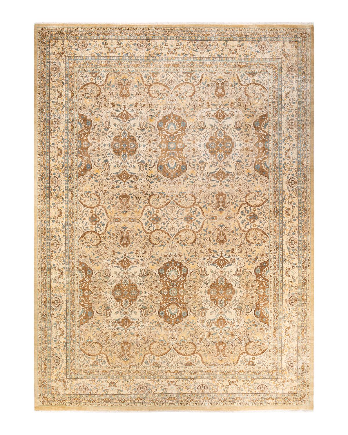 Autre Tapis de sol traditionnel Mogul jaune, unique en son genre, fait à la main en vente