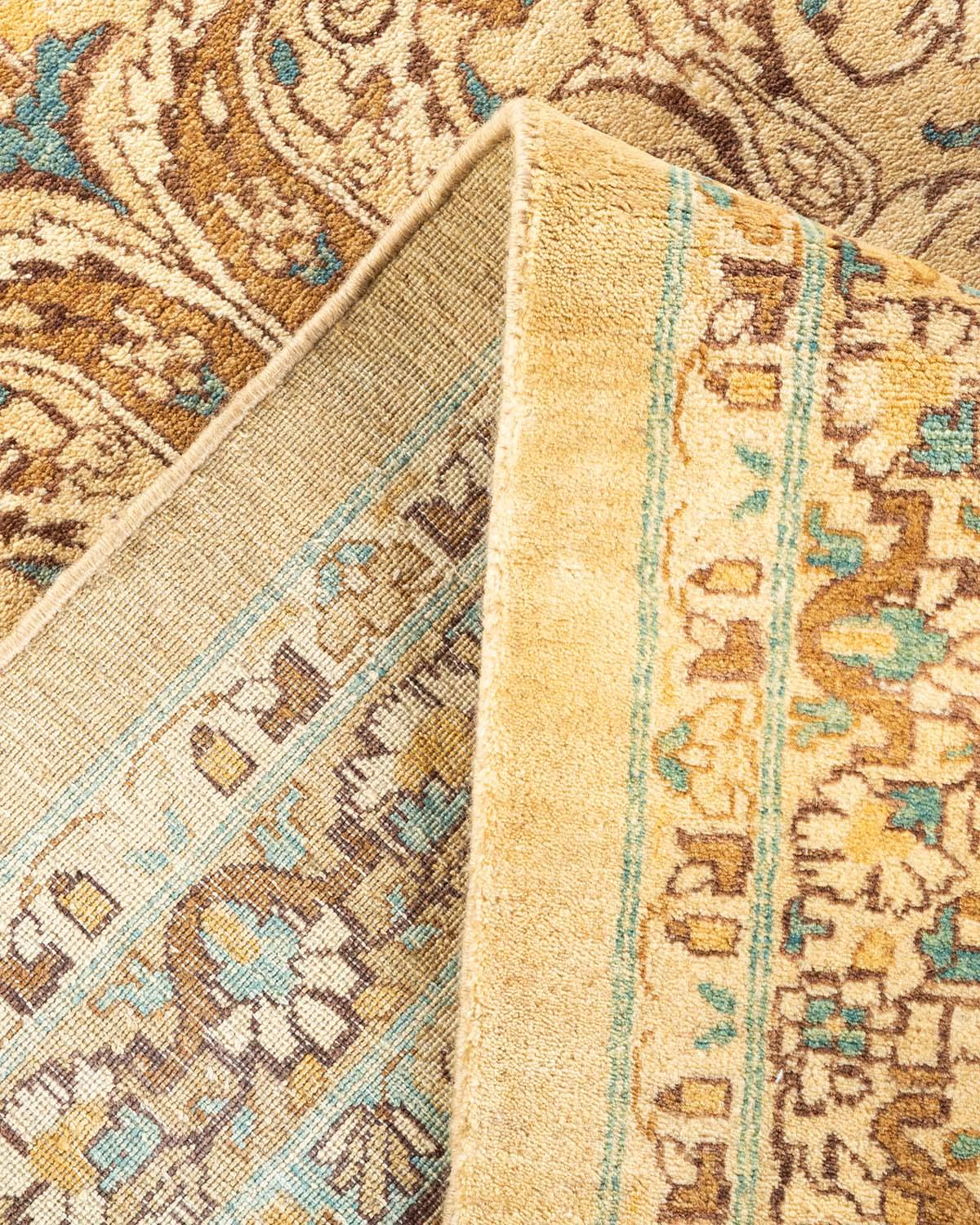 Noué à la main Tapis de sol traditionnel Mogul jaune, unique en son genre, fait à la main en vente