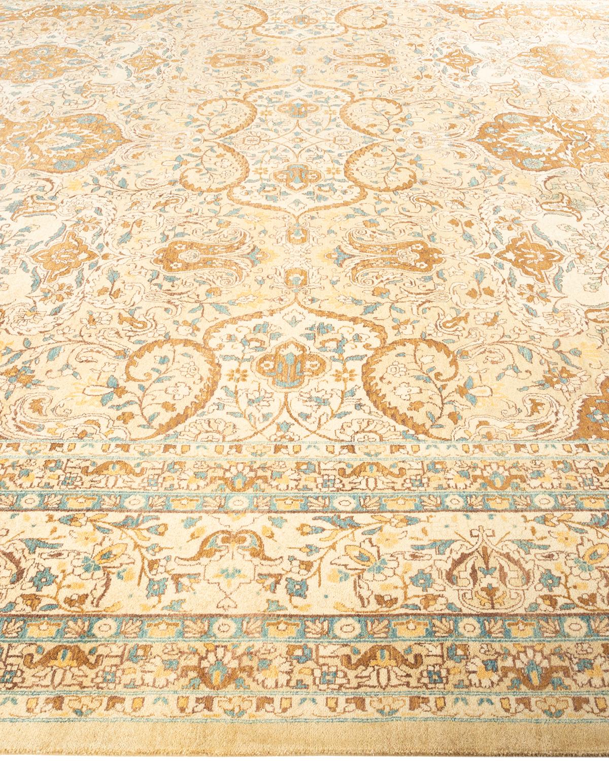 XXIe siècle et contemporain Tapis de sol traditionnel Mogul jaune, unique en son genre, fait à la main en vente
