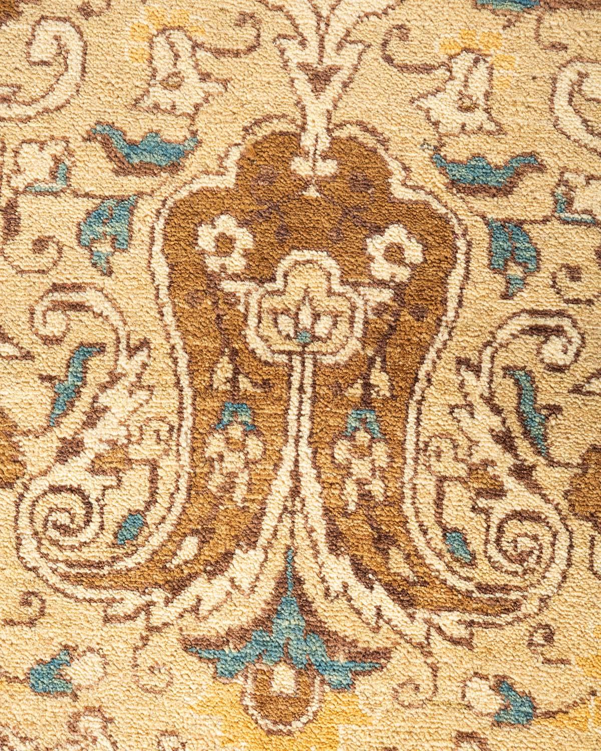 Laine Tapis de sol traditionnel Mogul jaune, unique en son genre, fait à la main en vente