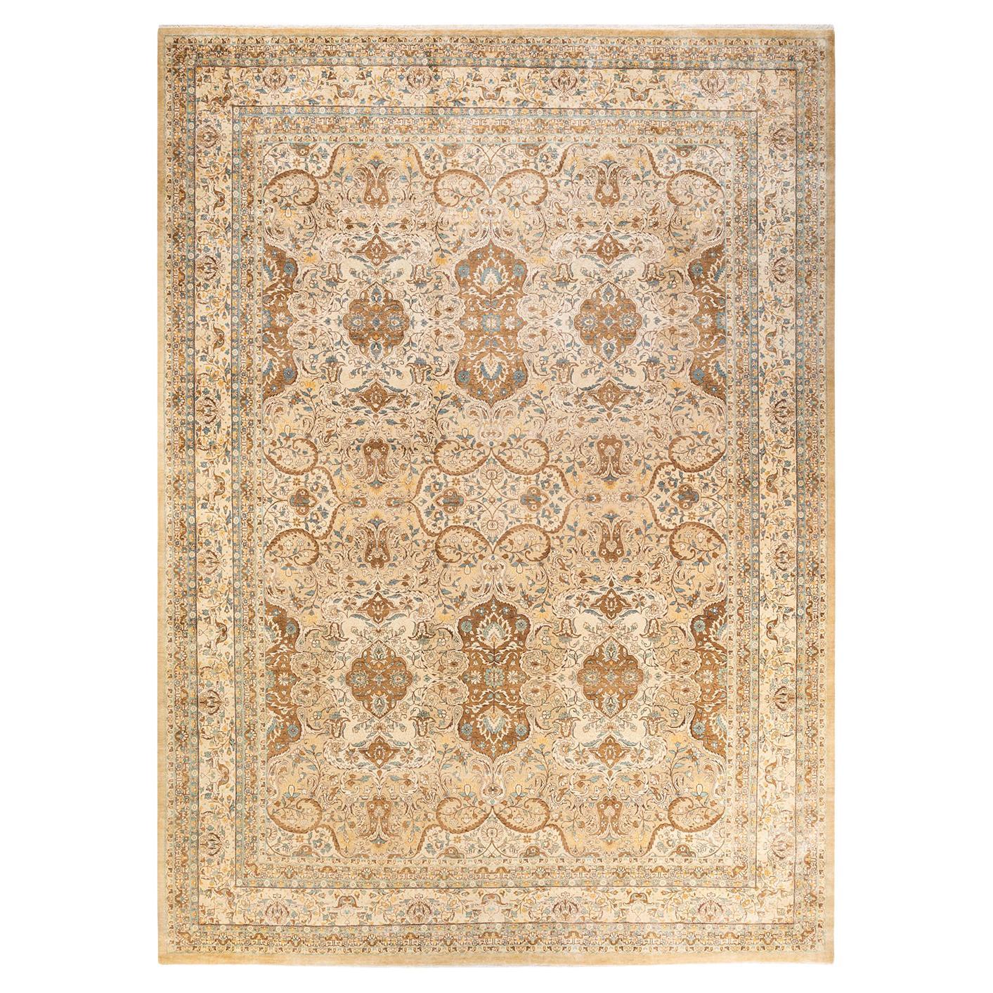 Tapis de sol traditionnel Mogul jaune, unique en son genre, fait à la main