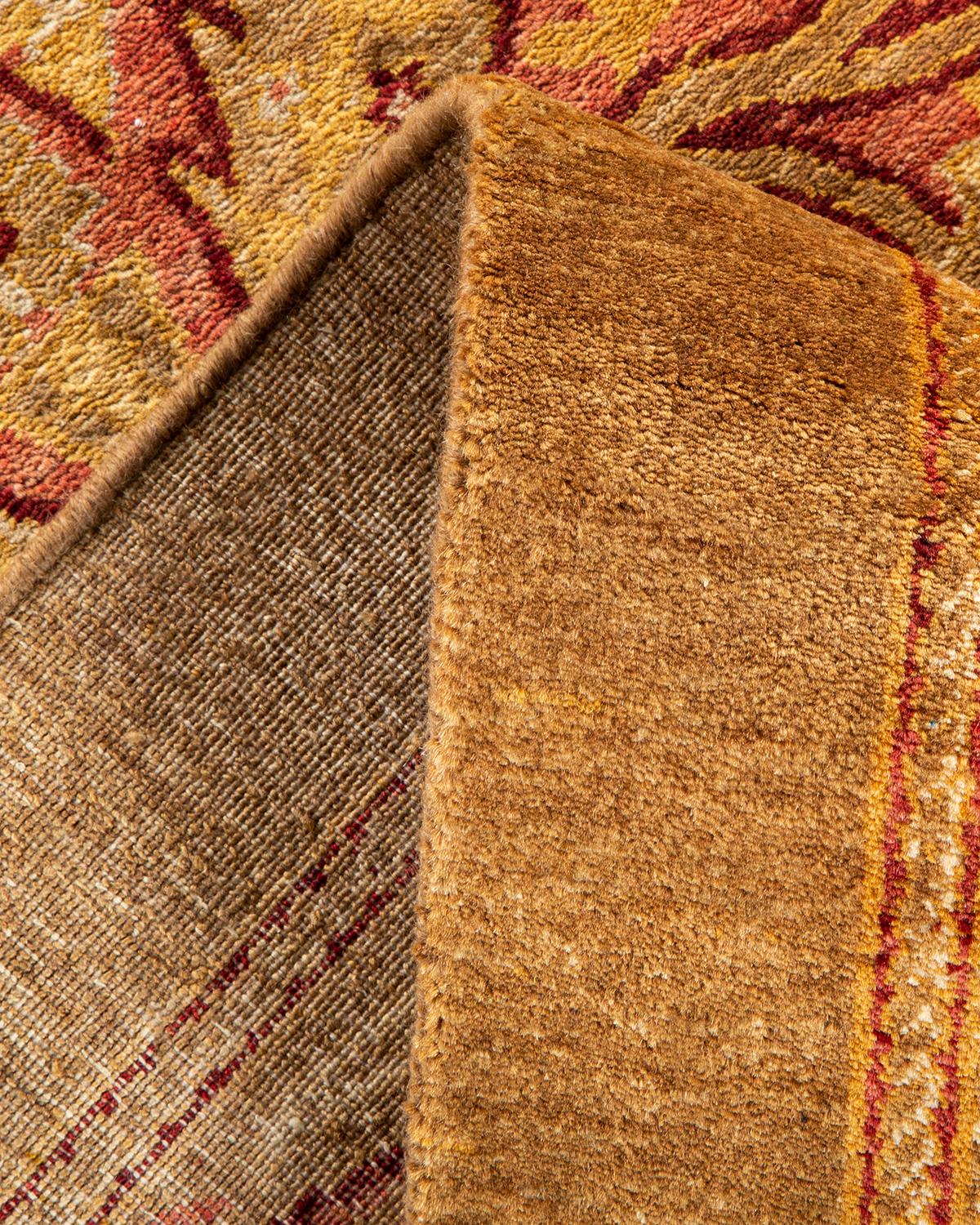 Pakistani One-of-a-kind Hand Made Traditional Mogul Yellow Area Rug For Sale