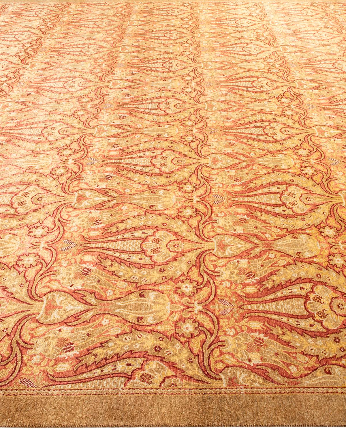 One-of-a-kind Hand Made Traditional Mogul Yellow Area Rug In New Condition For Sale In Norwalk, CT