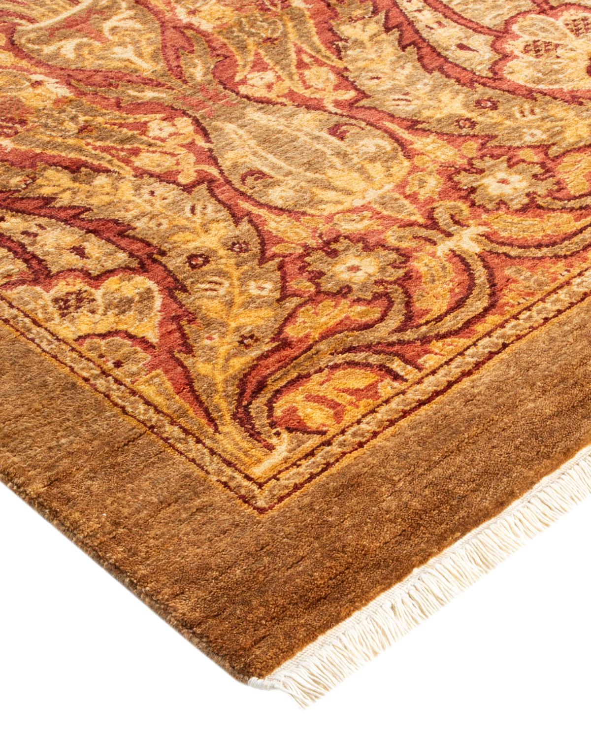 Wool One-of-a-kind Hand Made Traditional Mogul Yellow Area Rug For Sale