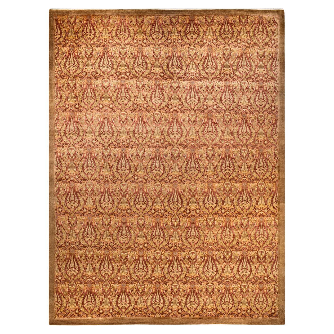 One-of-a-kind Hand Made Traditional Mogul Yellow Area Rug For Sale