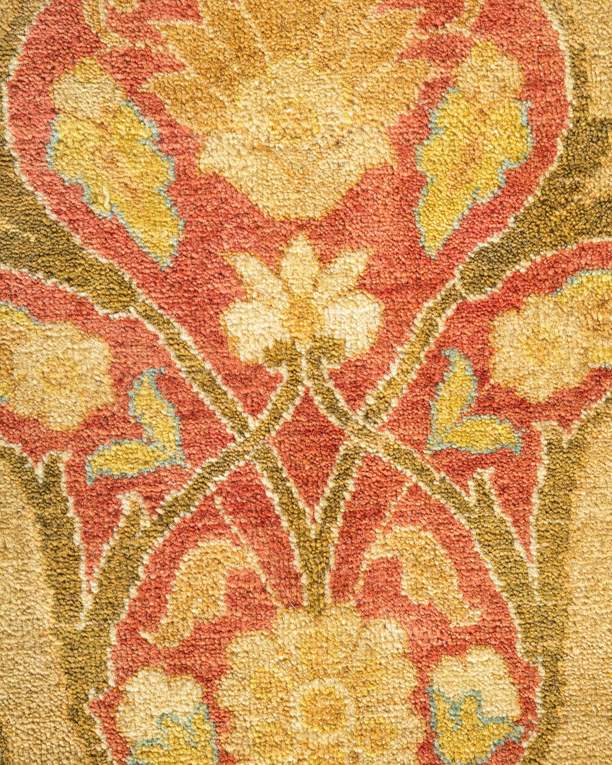 XXIe siècle et contemporain Tapis traditionnel Mogul jaune unique fait à la main, unique en son genre en vente