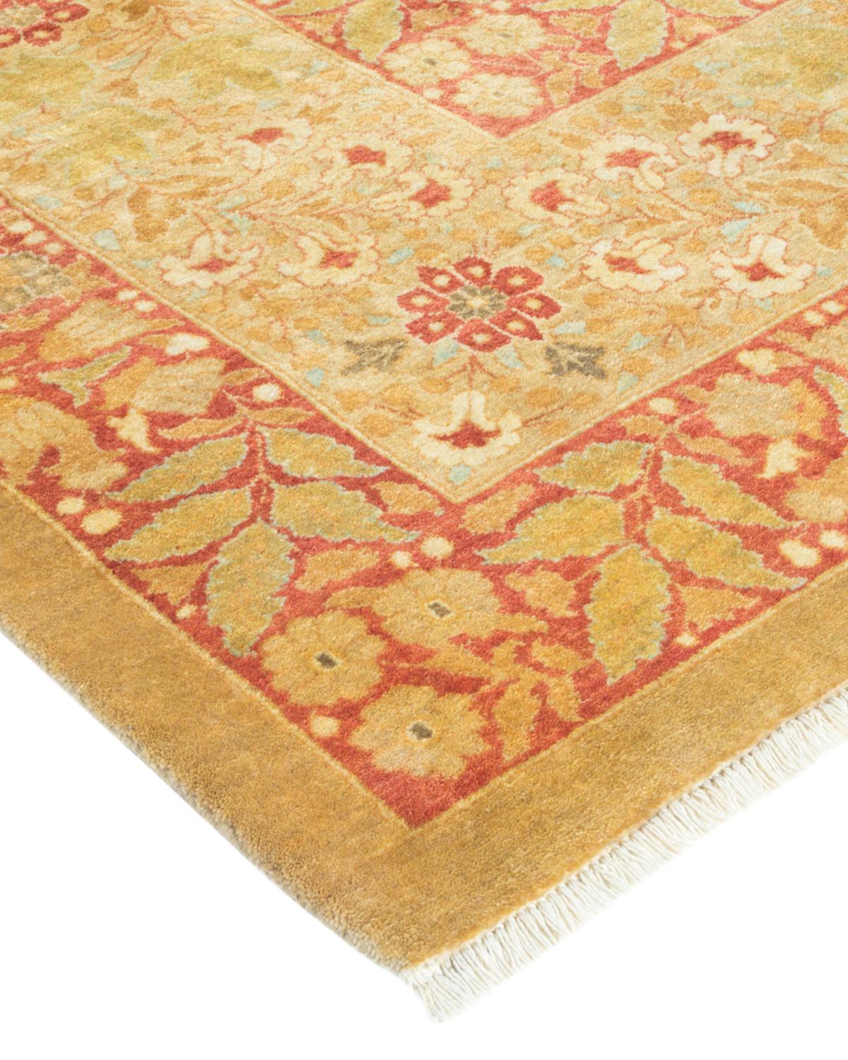 Laine Tapis traditionnel Mogul jaune unique fait à la main, unique en son genre en vente