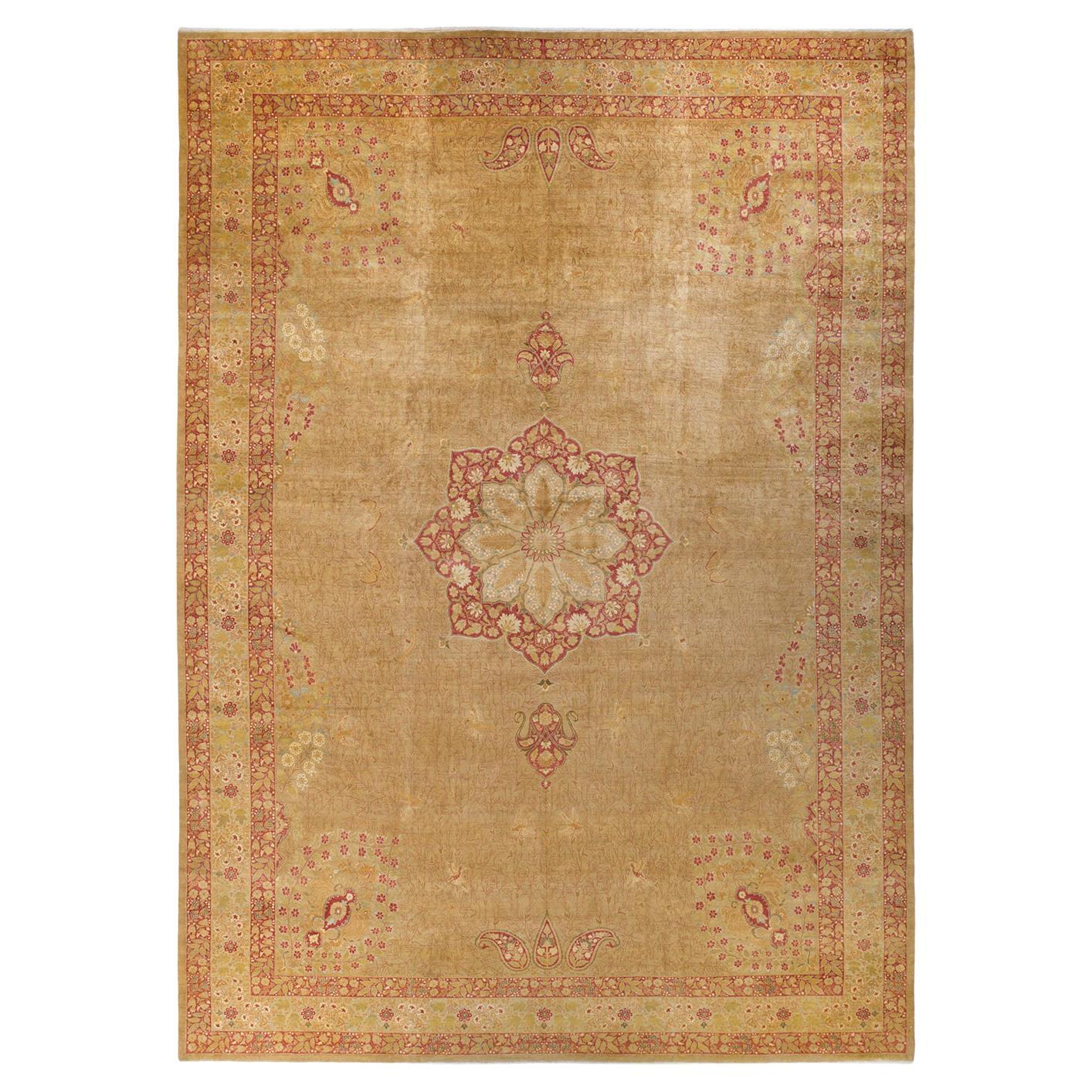 One-Of-A-Kind Hand Made Traditional Mogul Yellow Area Rug