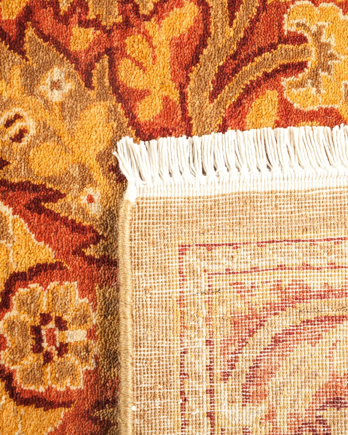 Hand-Knotted One-of-a-Kind Hand Made Traditional Mogul Yellow Area Rug For Sale