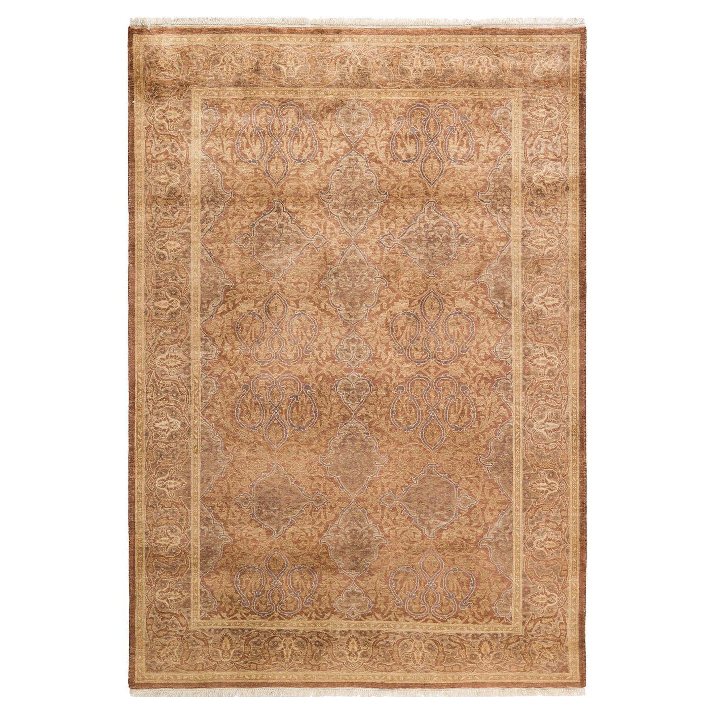 One-of-a-kind Hand Made Traditional Mogul Yellow Area Rug