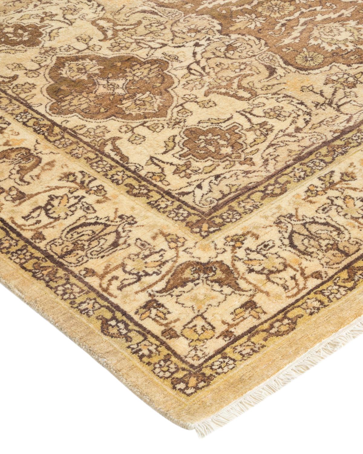Laine Tapis traditionnel Mogul jaune unique fait à la main, unique en son genre en vente