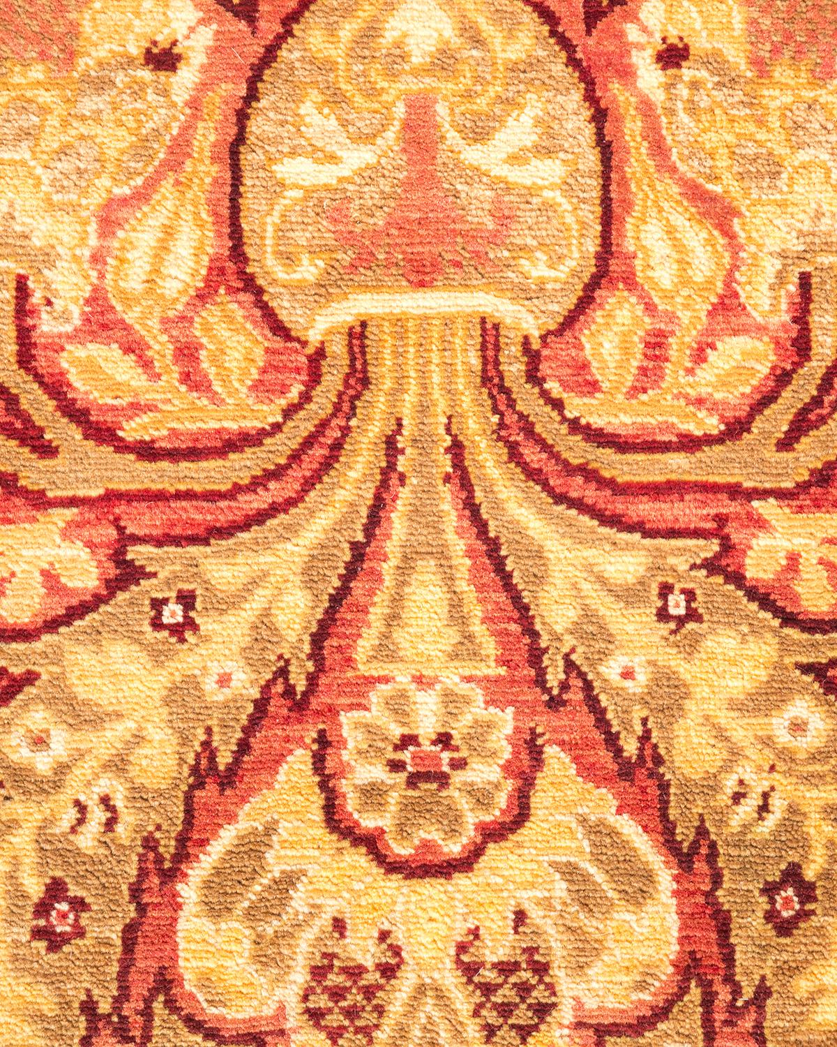 XXIe siècle et contemporain Tapis traditionnel Mogul jaune unique fait à la main, unique en son genre en vente