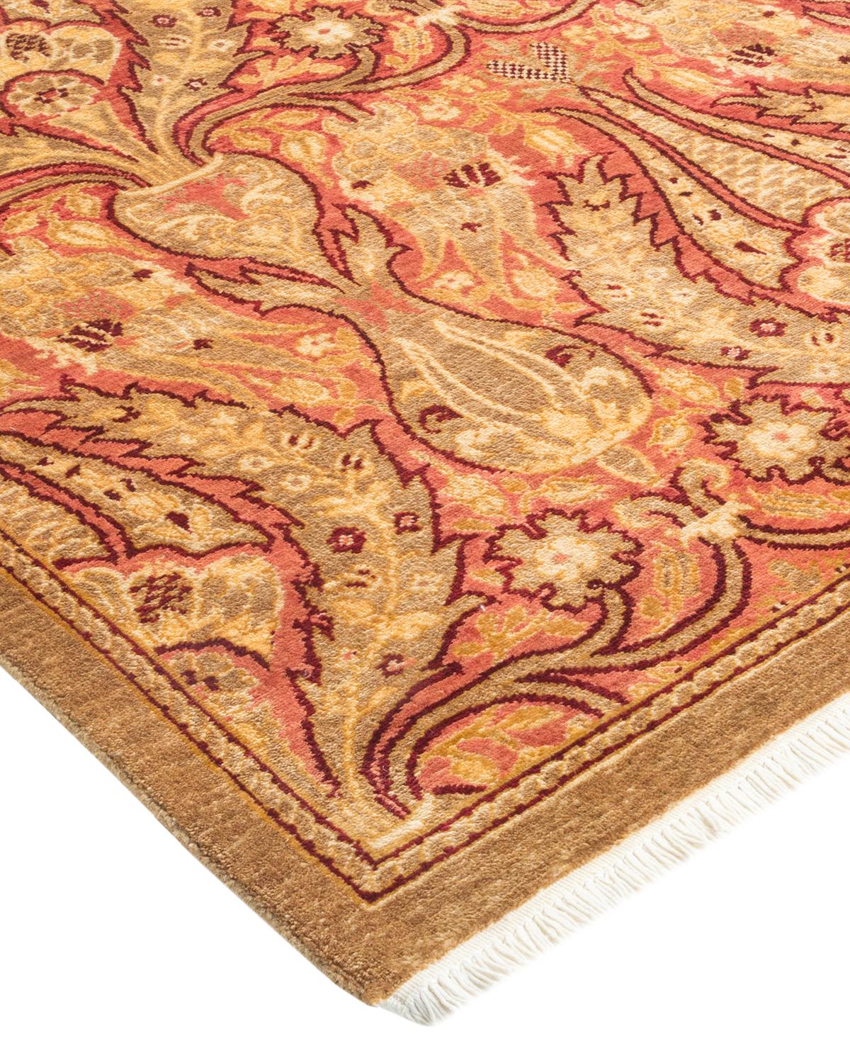 Laine Tapis traditionnel Mogul jaune unique fait à la main, unique en son genre en vente