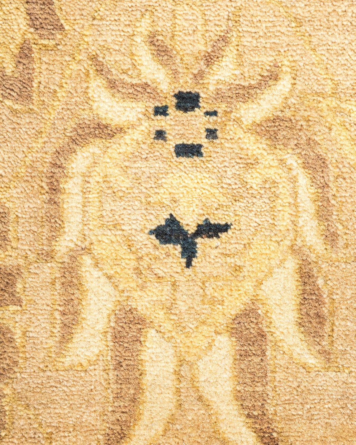 XXIe siècle et contemporain Tapis traditionnel Mogul jaune unique fait à la main, unique en son genre en vente