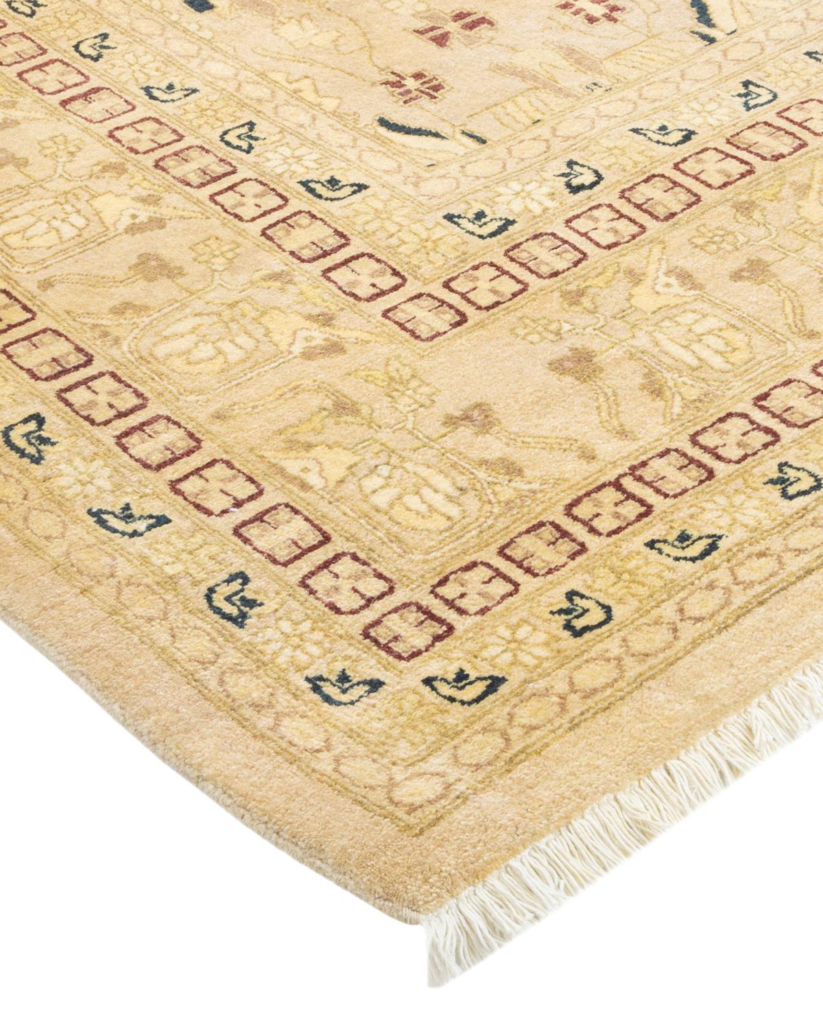 Laine Tapis traditionnel Mogul jaune unique fait à la main, unique en son genre en vente