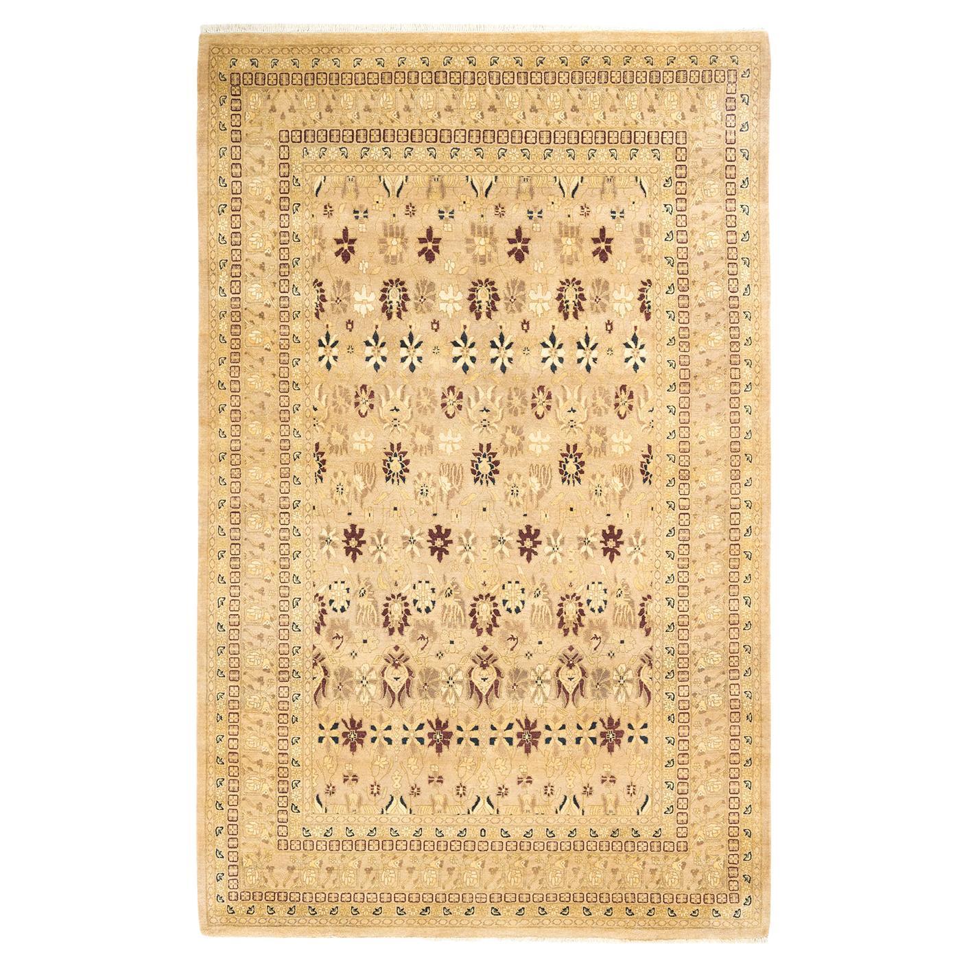One-Of-A-Kind Hand Made Traditional Mogul Yellow Area Rug