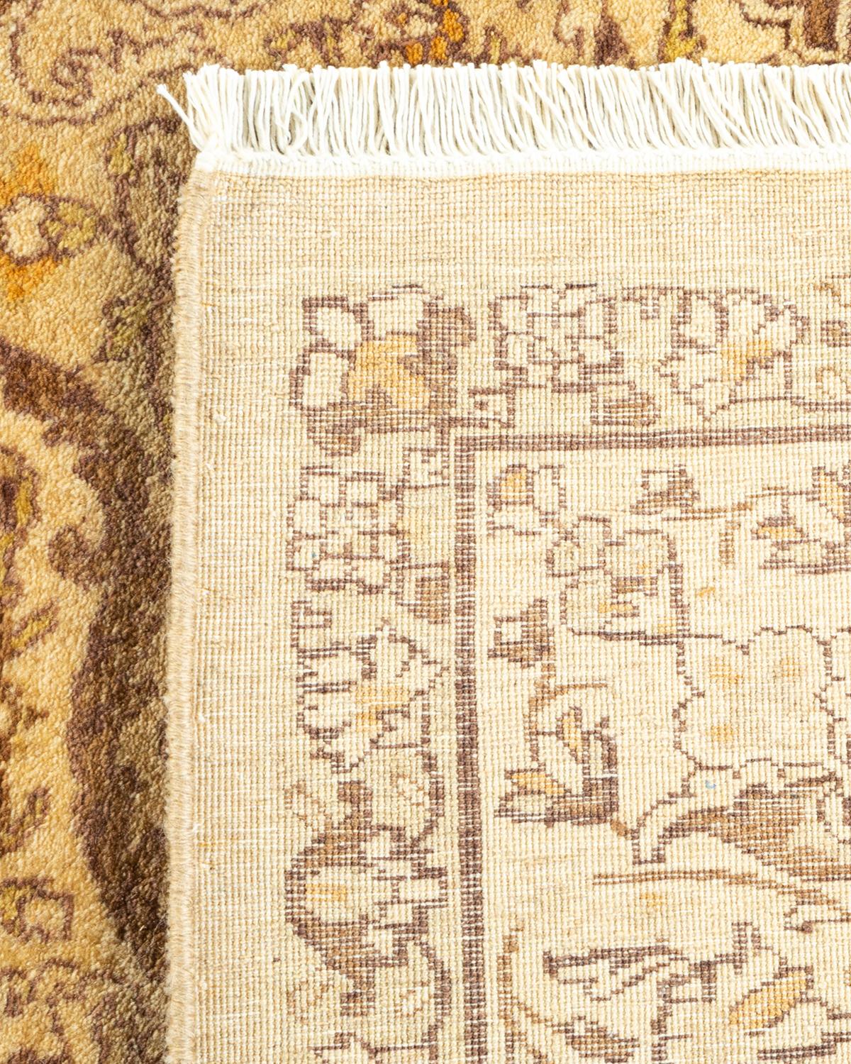 Noué à la main Tapis traditionnel Mogul jaune unique fait à la main, unique en son genre en vente