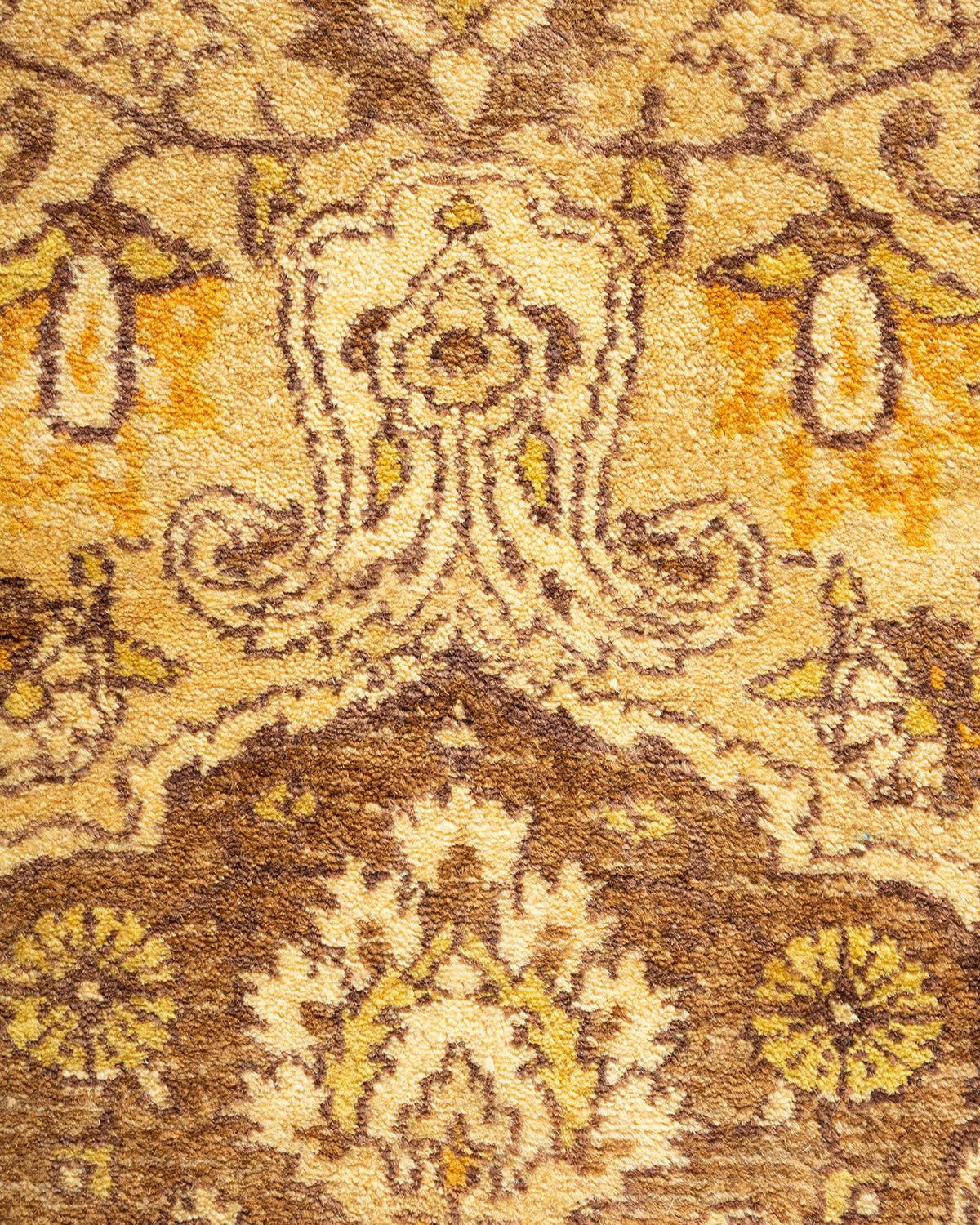 XXIe siècle et contemporain Tapis traditionnel Mogul jaune unique fait à la main, unique en son genre en vente