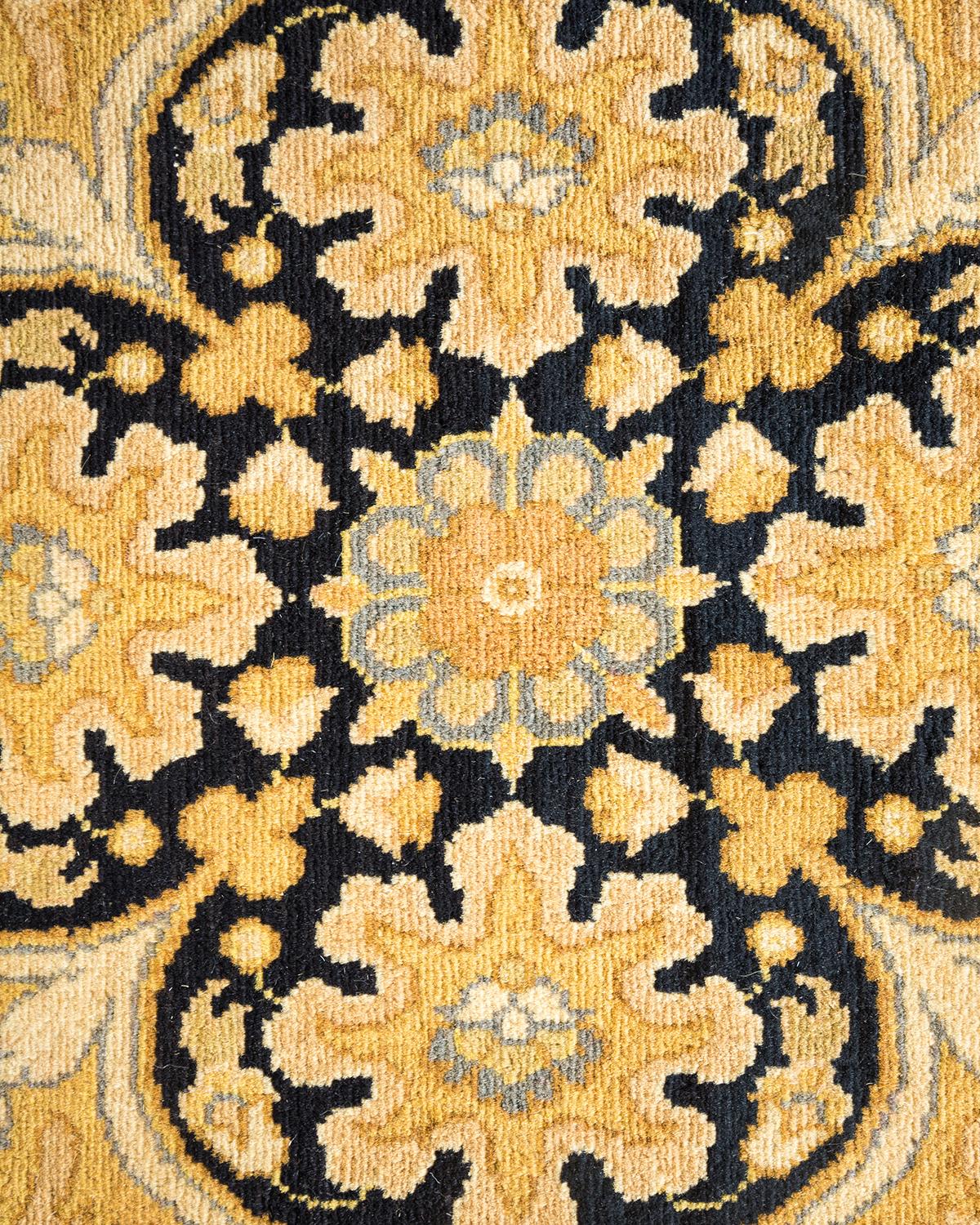 XXIe siècle et contemporain Tapis traditionnel Mogul jaune unique fait à la main, unique en son genre en vente