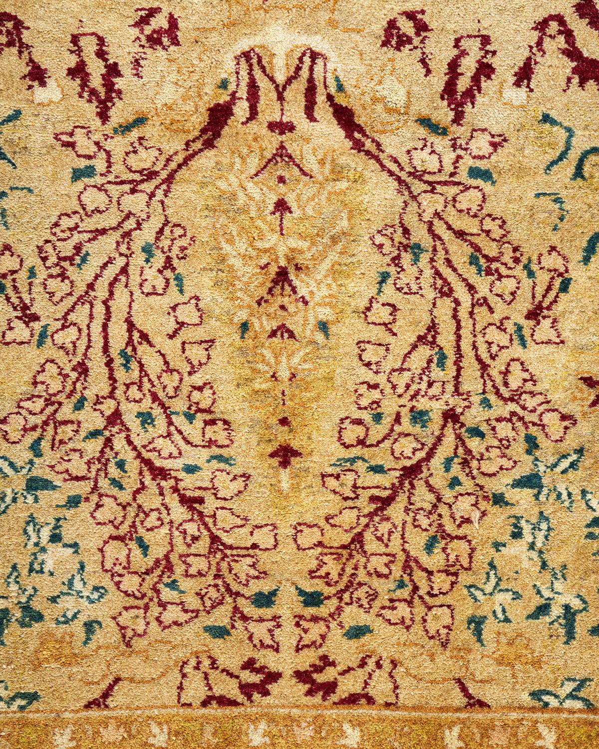 XXIe siècle et contemporain Tapis traditionnel Mogul jaune unique fait à la main, unique en son genre en vente