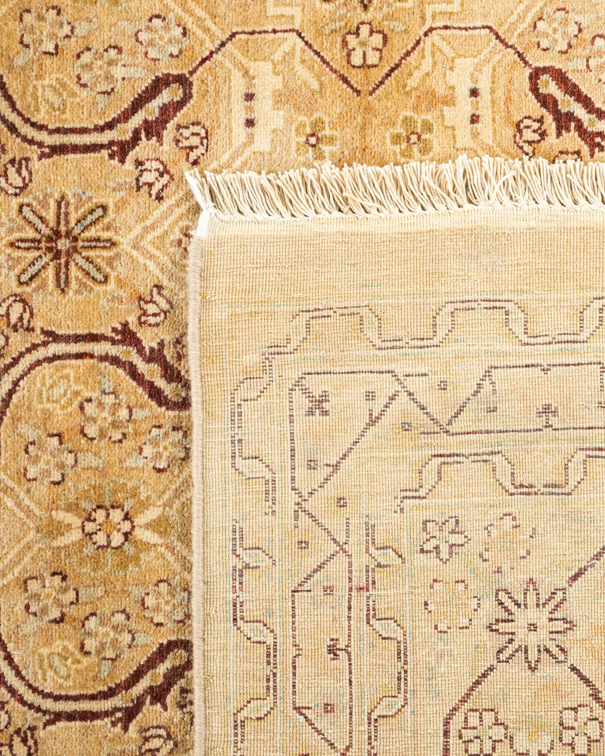 Hand-Knotted One-of-a-kind Hand Made Traditional Mogul Yellow Area Rug For Sale