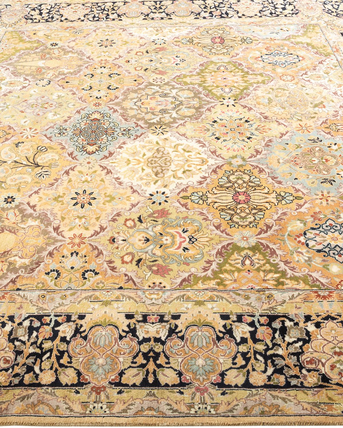 One-of-a-Kind Hand Made Traditional Mogul Yellow Area Rug In New Condition For Sale In Norwalk, CT