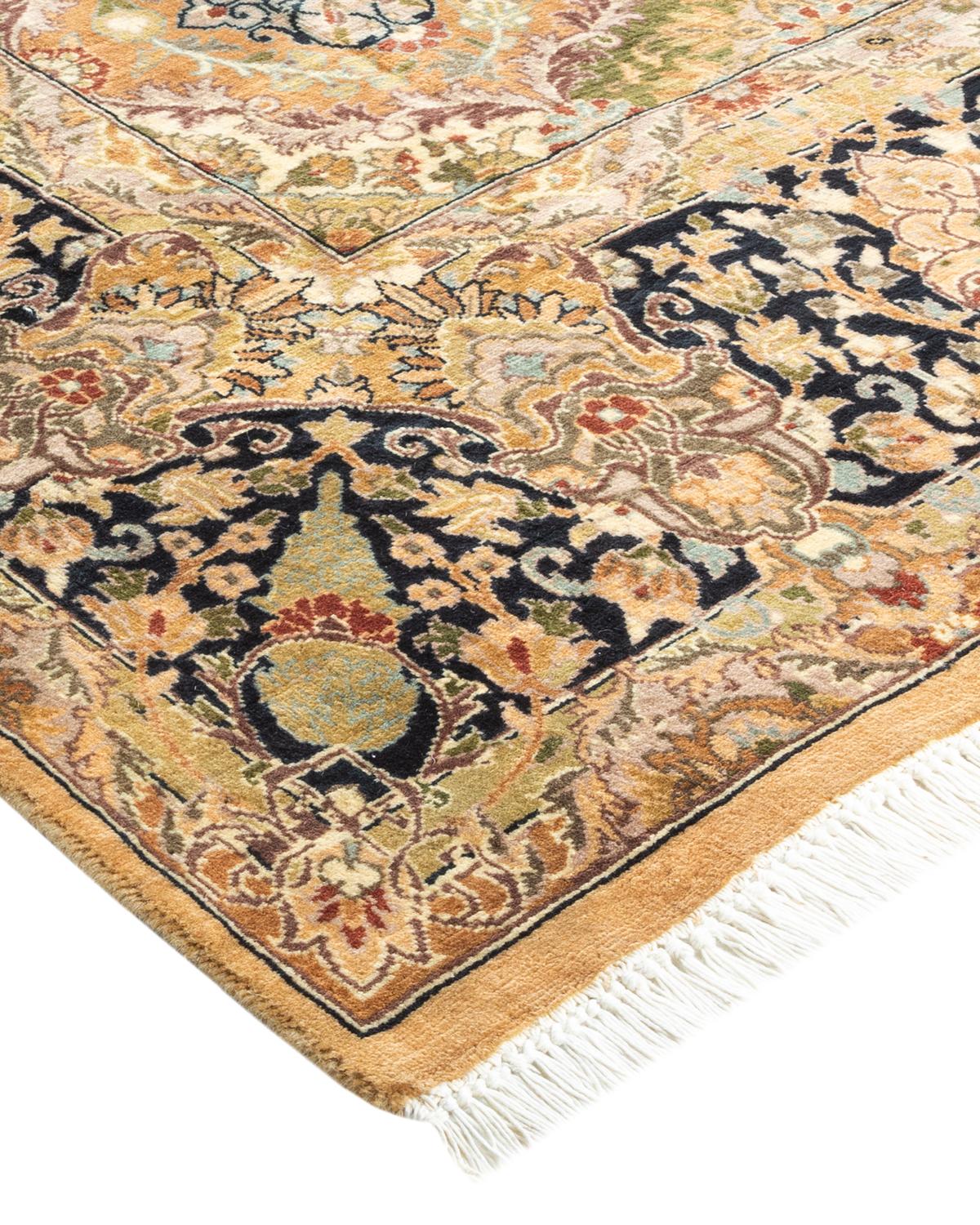 Wool One-of-a-Kind Hand Made Traditional Mogul Yellow Area Rug For Sale