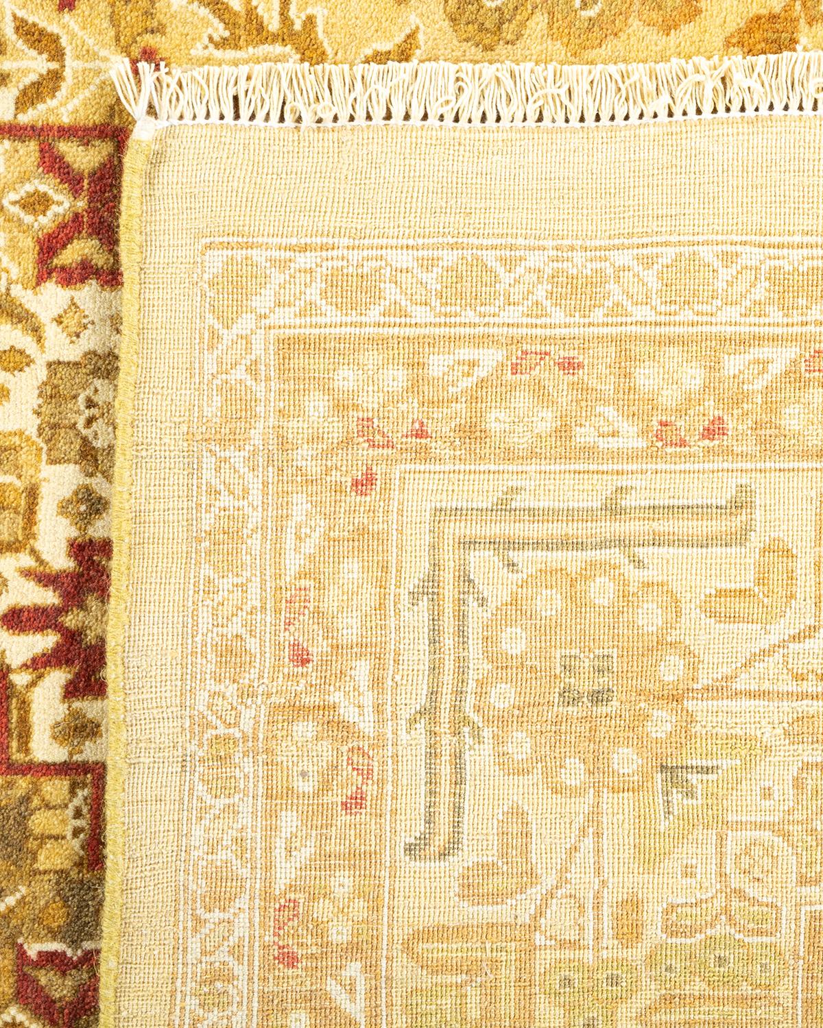Hand-Knotted One-of-Kind Hand Made Traditional Mogul Yellow Area Rug