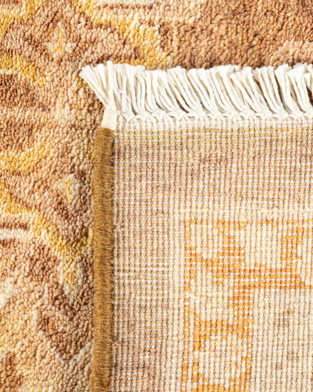 Noué à la main Tapis traditionnel Mogul jaune unique fait à la main, unique en son genre en vente
