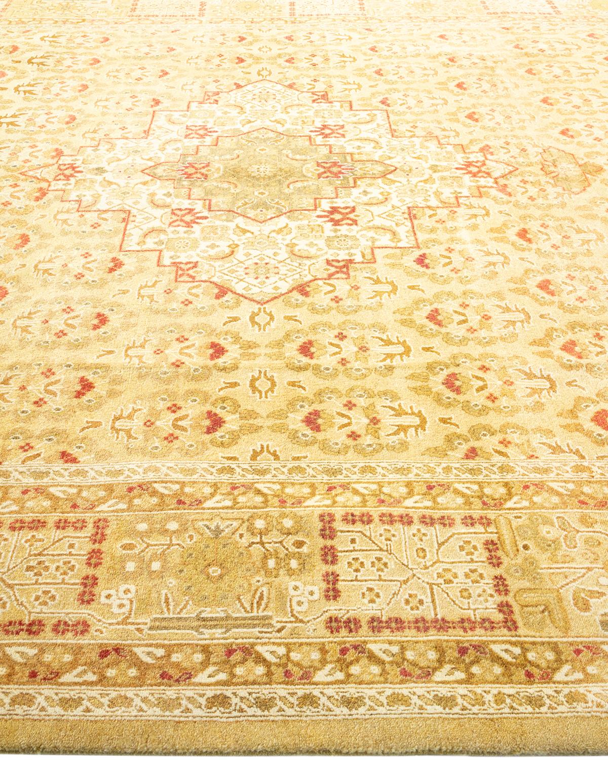 One-of-Kind Hand Made Traditional Mogul Yellow Area Rug In New Condition In Norwalk, CT