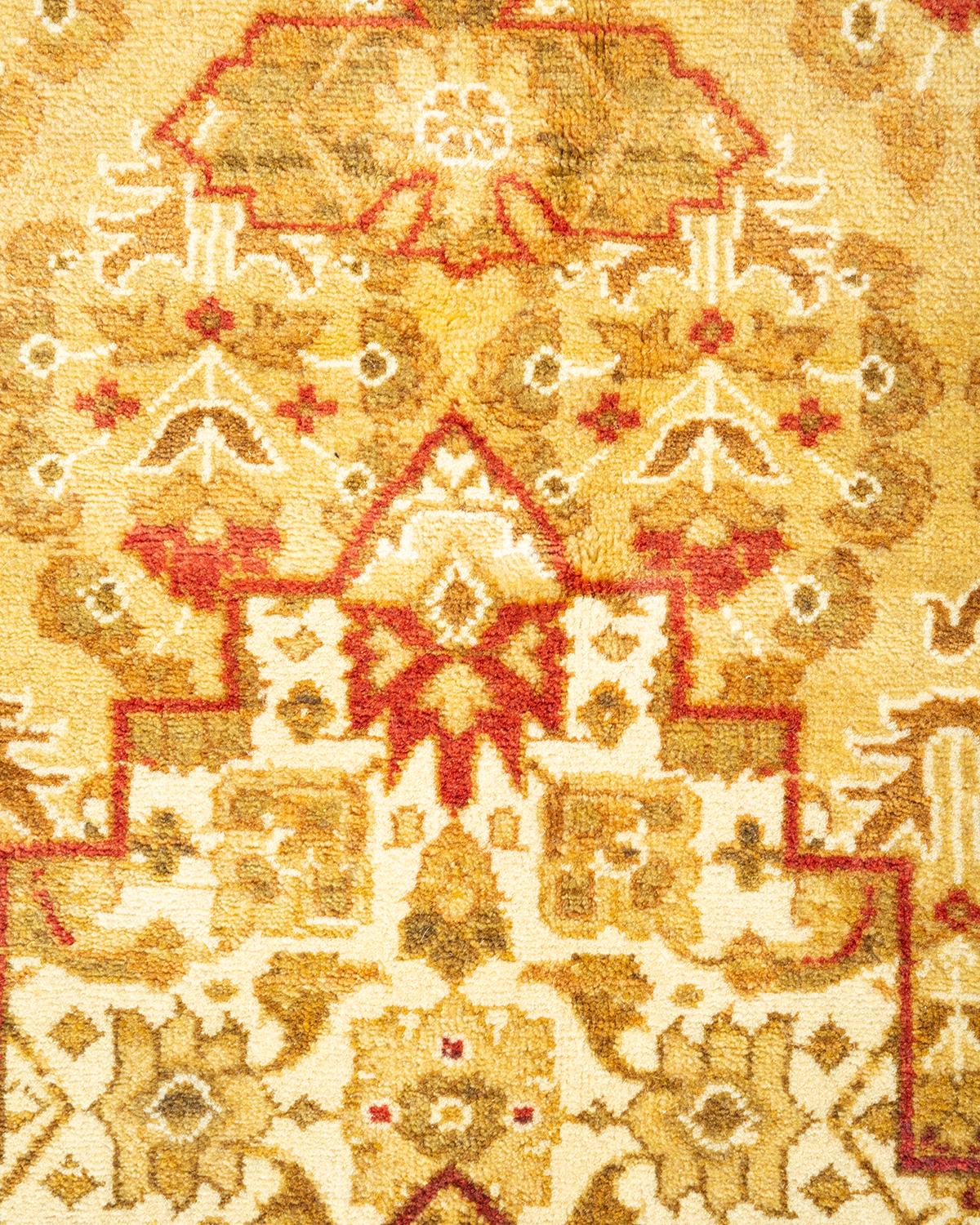 Contemporary One-of-Kind Hand Made Traditional Mogul Yellow Area Rug