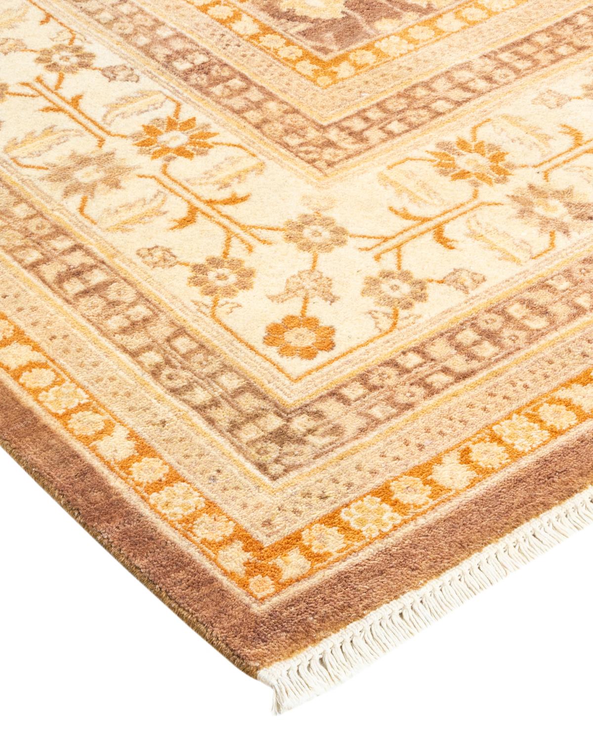 Laine Tapis traditionnel Mogul jaune unique fait à la main, unique en son genre en vente