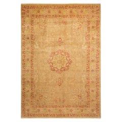 One-of-a-Kind Hand Made Traditional Mogul Yellow Area Rug