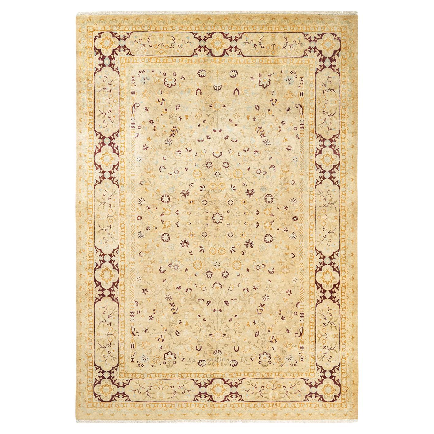 One-Of-A-Kind Hand Made Traditional Mogul Yellow Area Rug