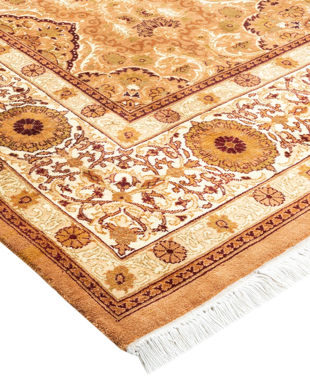 Laine Tapis traditionnel Mogul jaune unique fait à la main, unique en son genre en vente