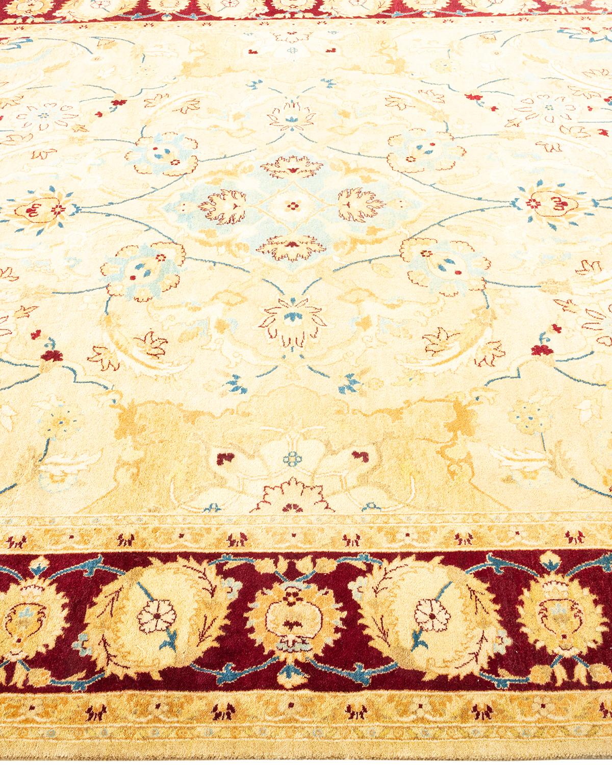 One-Of-A-Kind Hand Made Traditional Mogul Yellow Area Rug In New Condition For Sale In Norwalk, CT