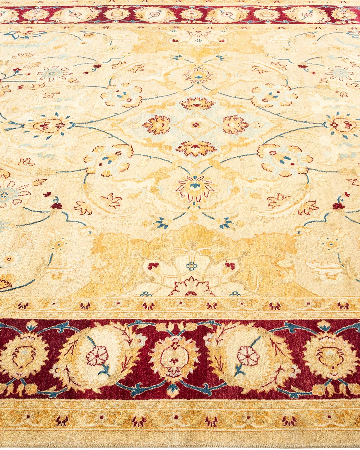One-of-a-kind Hand Made Traditional Mogul Yellow Area Rug In New Condition For Sale In Norwalk, CT