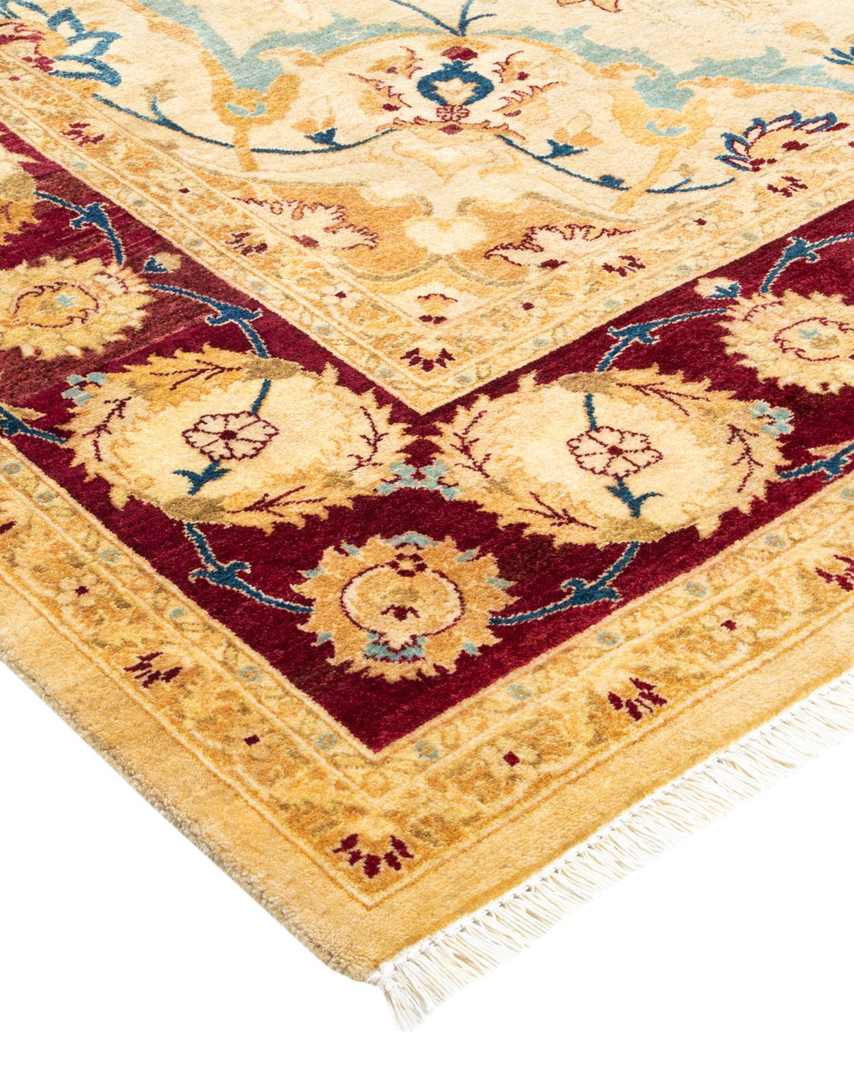 Wool One-of-a-kind Hand Made Traditional Mogul Yellow Area Rug For Sale