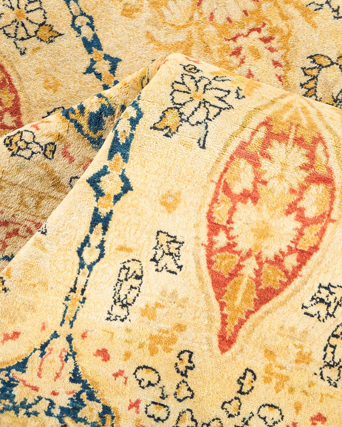 Other One-Of-A-Kind Hand Made Traditional Mogul Yellow Area Rug For Sale