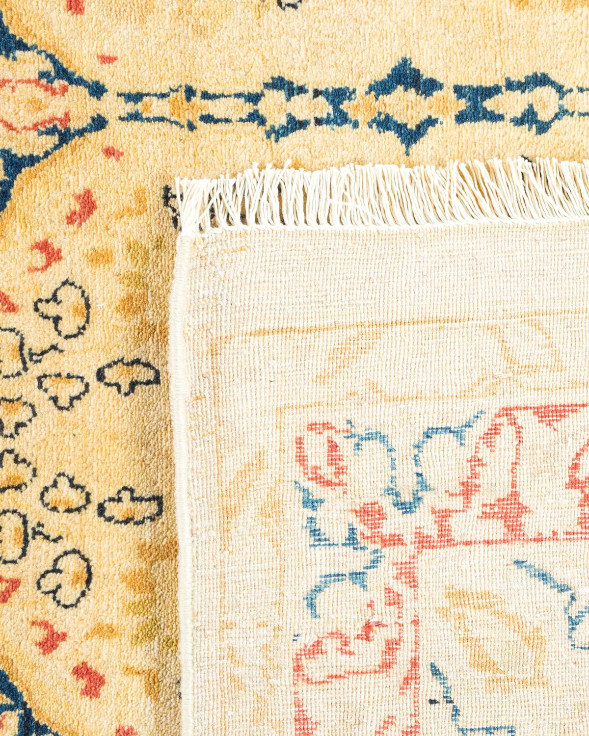 Hand-Knotted One-Of-A-Kind Hand Made Traditional Mogul Yellow Area Rug For Sale