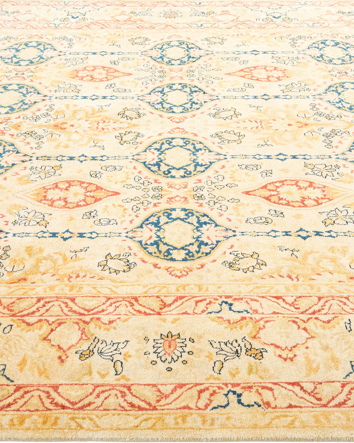 One-Of-A-Kind Hand Made Traditional Mogul Yellow Area Rug In New Condition For Sale In Norwalk, CT