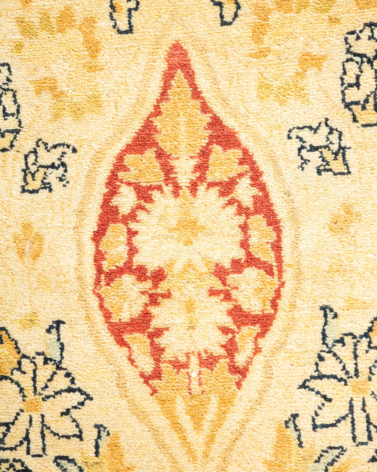 Contemporary One-Of-A-Kind Hand Made Traditional Mogul Yellow Area Rug For Sale