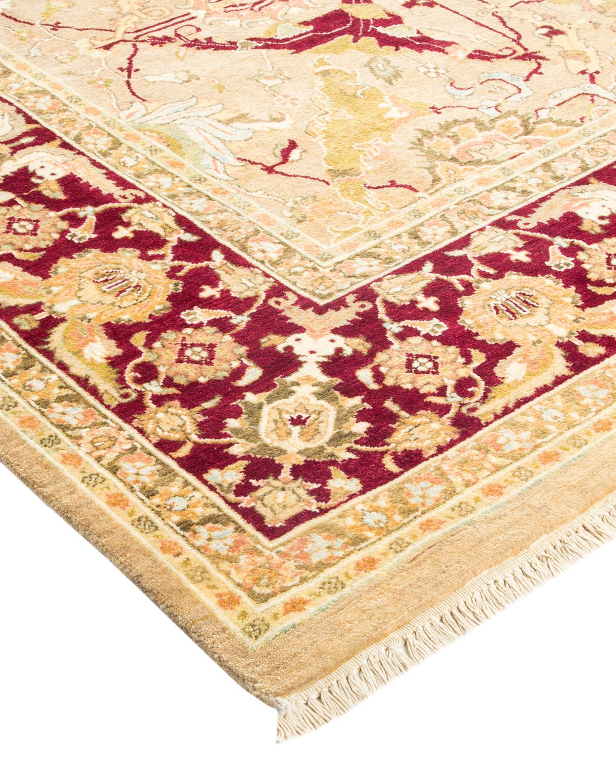 Laine Tapis traditionnel Mogul jaune unique fait à la main, unique en son genre en vente