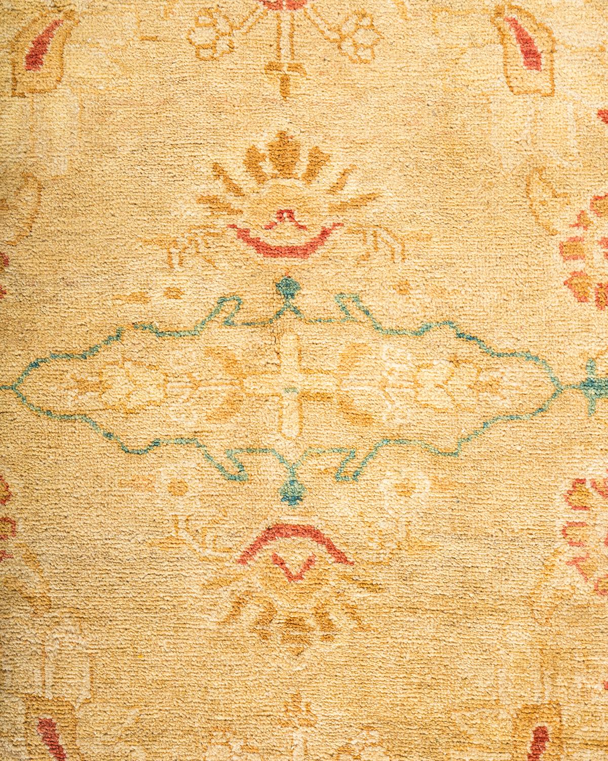 XXIe siècle et contemporain Tapis traditionnel Mogul jaune unique fait à la main, unique en son genre en vente