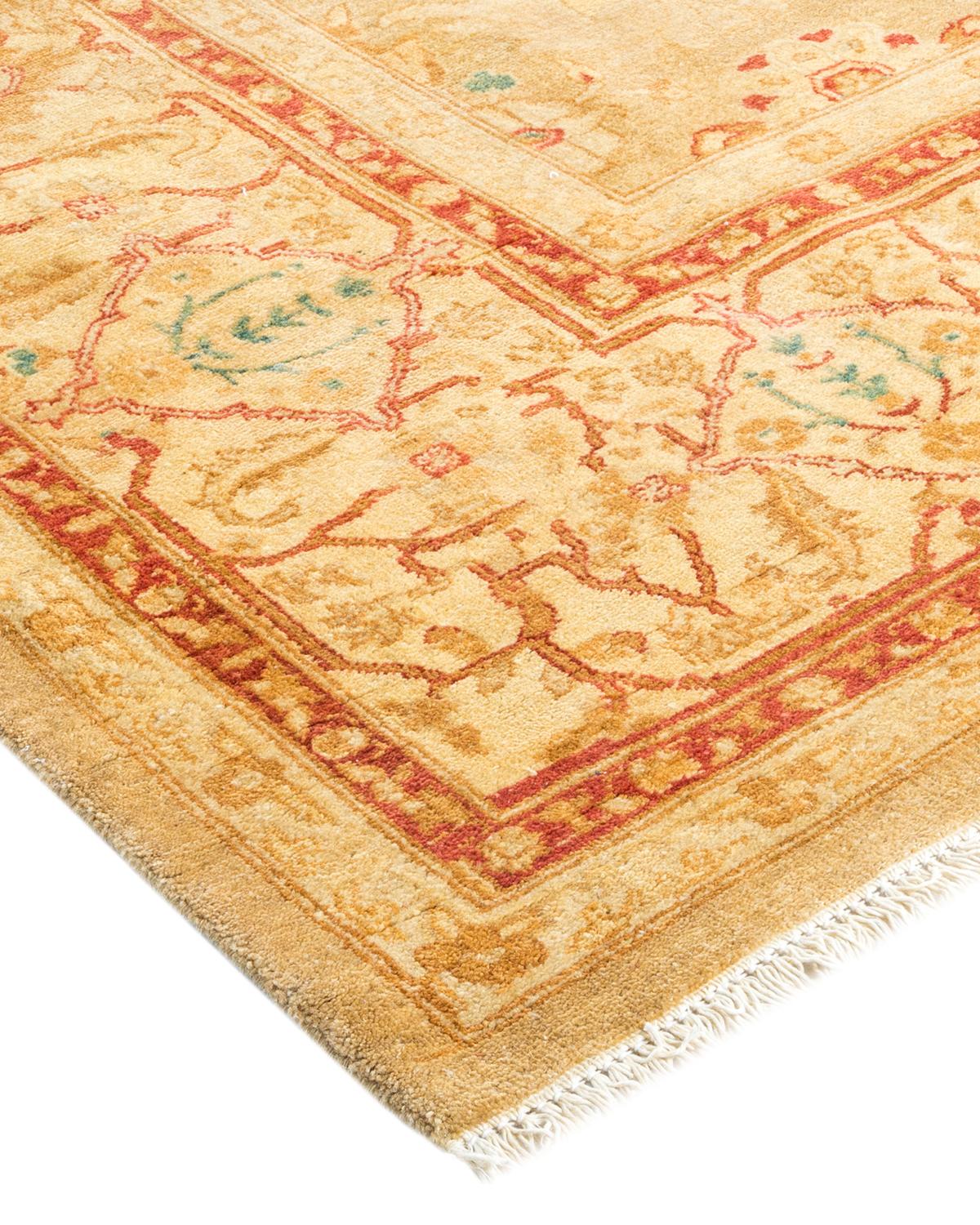 Laine Tapis traditionnel Mogul jaune unique fait à la main, unique en son genre en vente