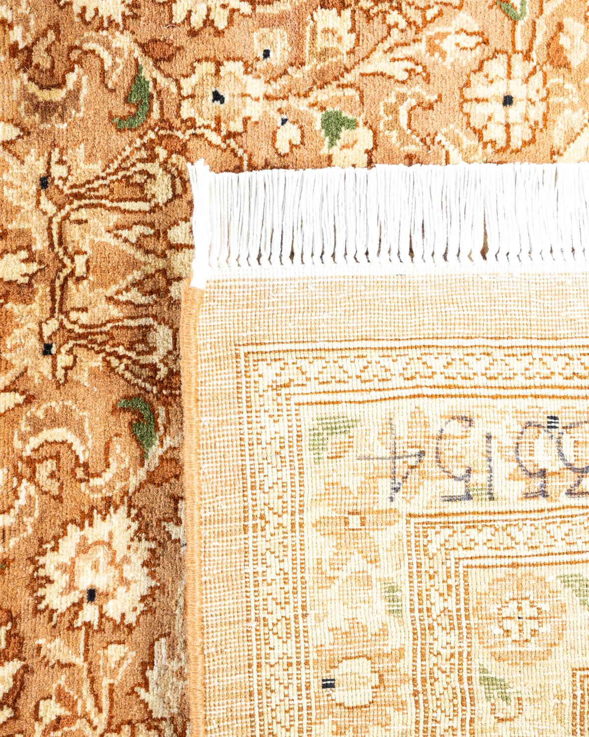Hand-Knotted One-of-a-Kind Hand Made Traditional Mogul Yellow Area Rug For Sale