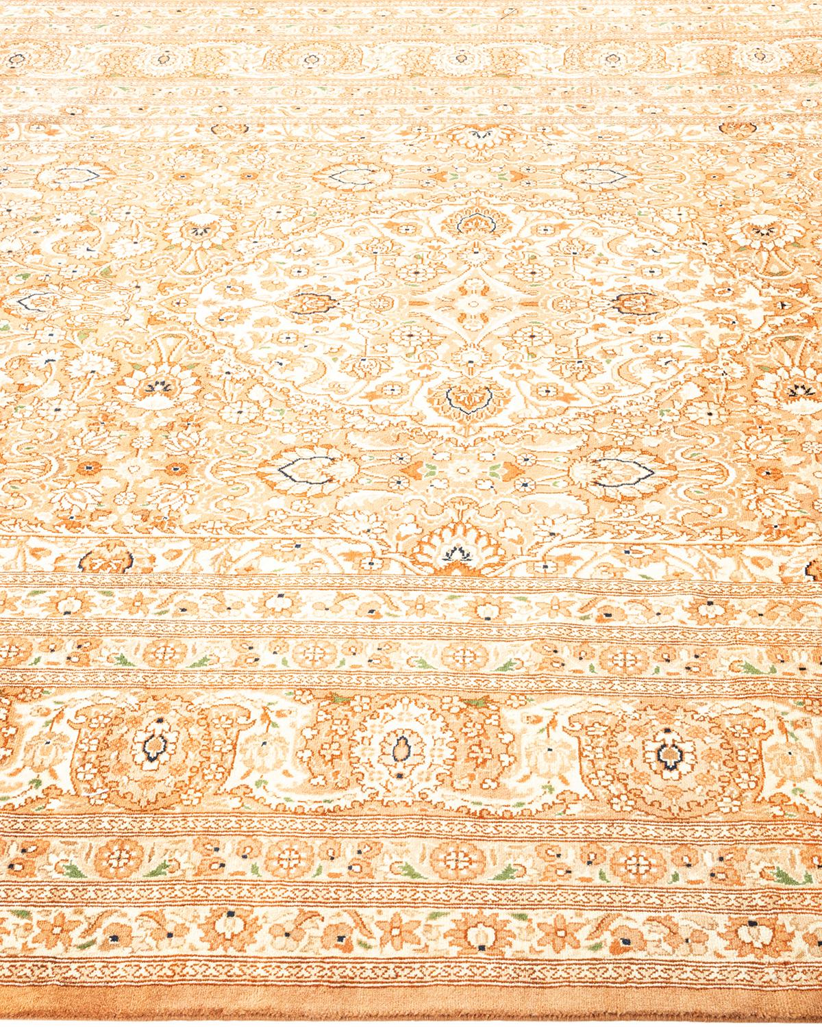 One-of-a-Kind Hand Made Traditional Mogul Yellow Area Rug In New Condition For Sale In Norwalk, CT