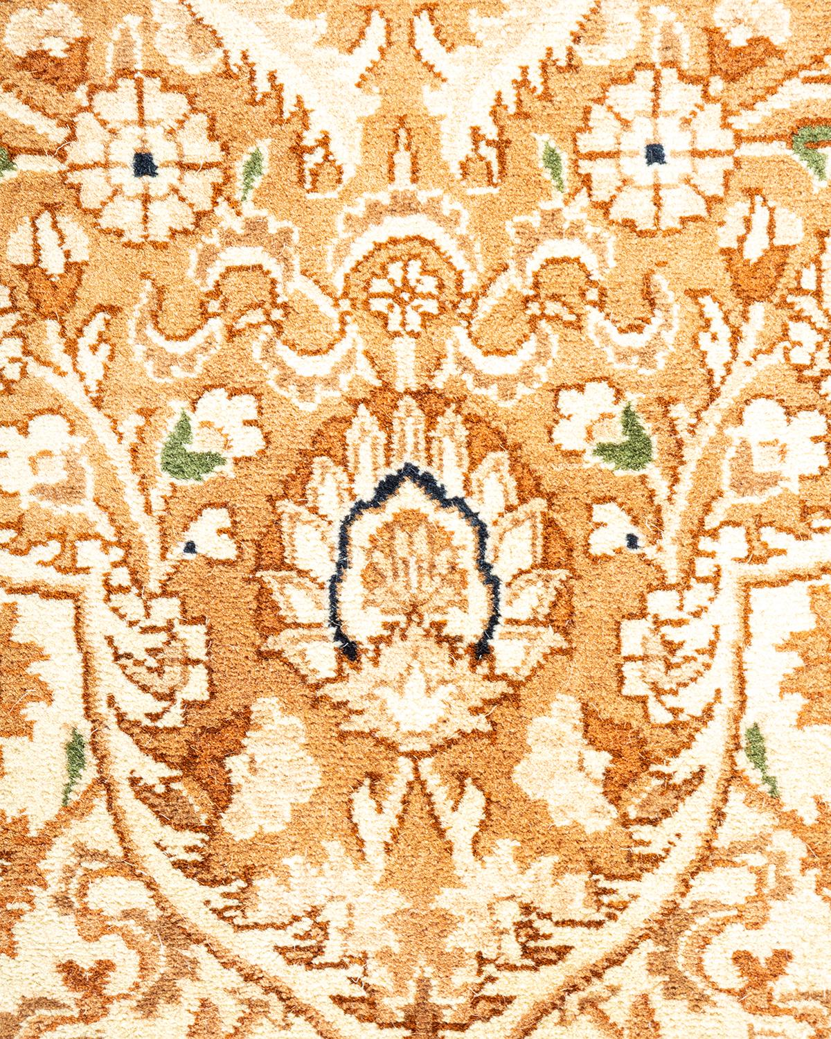 Contemporary One-of-a-Kind Hand Made Traditional Mogul Yellow Area Rug For Sale